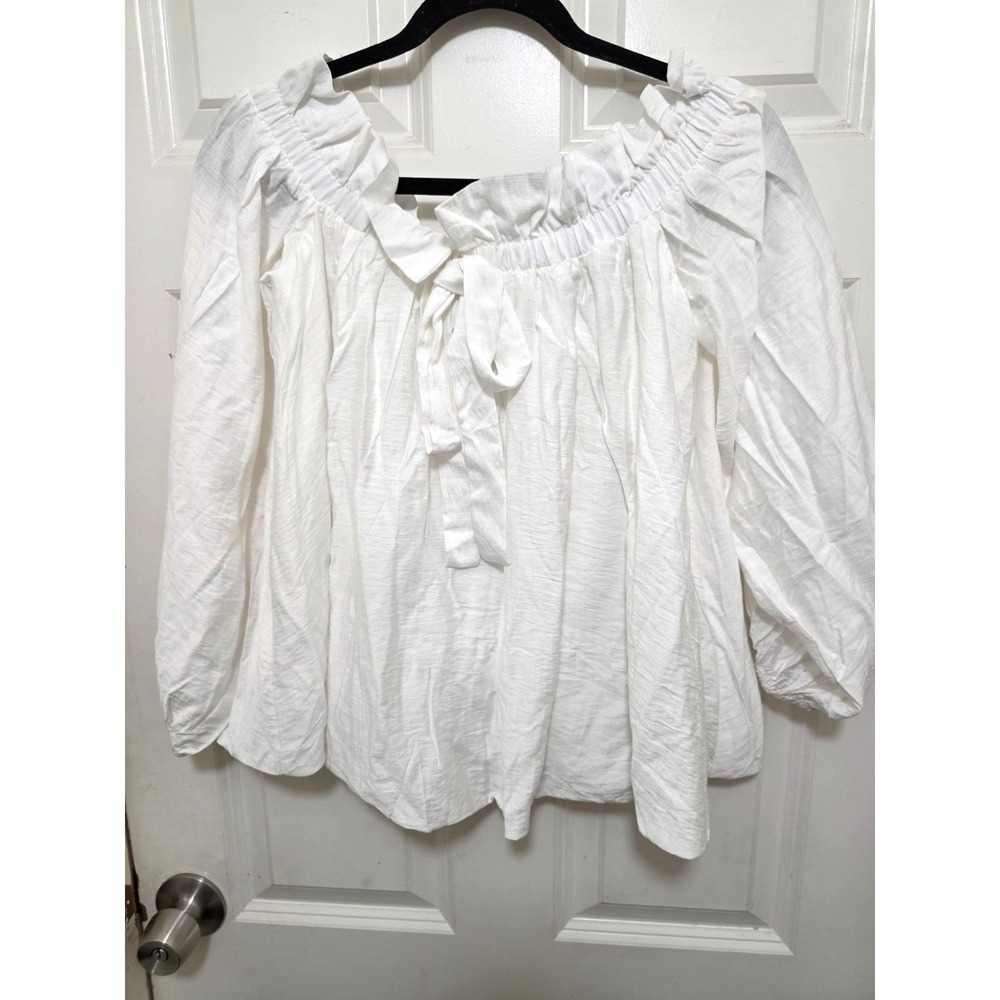 NWT 3CE White Off-Shoulder Long Sleeve‎ Bohemia Oversize Blouse Size M